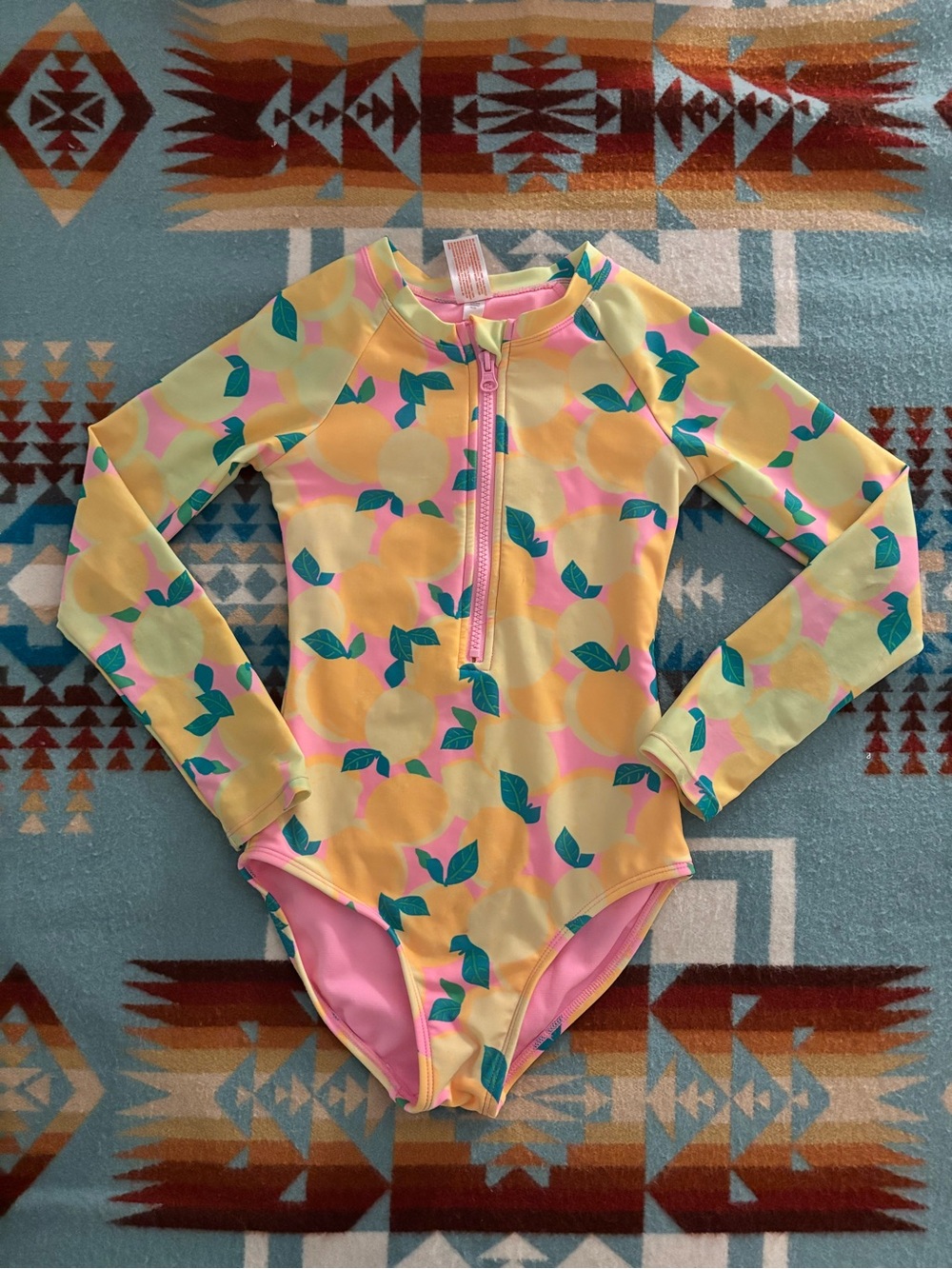 Cat and Jack Rash Guard Girls Swim, Lemon Print, Size M/8